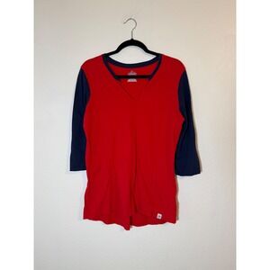 Majestic Women's Baseball Tee 3/4 Sleeve Red Navy Blue Size XL